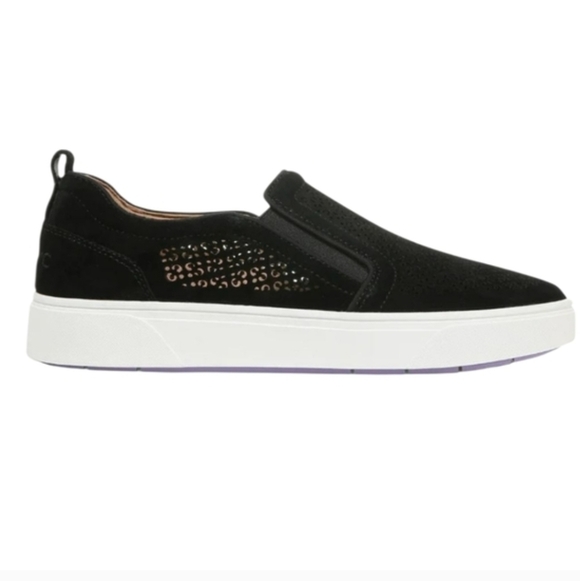 Vionic Kimmie Perf Black Suede Leather Slip On Sneakers - Picture 2 of 10
